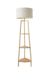 ValueLights Hiru 3 Tier Wooden Shelf Floor Lamp with Boucle Shade & Bulb in Cream - thumbnail 6