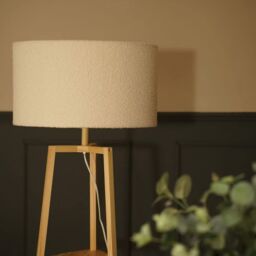 ValueLights Hiru 3 Tier Wooden Shelf Floor Lamp with Boucle Shade & Bulb in Cream - thumbnail 2