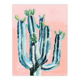 "Artery8 Desert Cactus Pastel Colour Pink Teal Watercolour Wall Art Print - Size: W24"" x H32""" - thumbnail 1