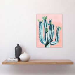 "Artery8 Desert Cactus Pastel Colour Pink Teal Watercolour Wall Art Print - Size: W24"" x H32""" - thumbnail 4