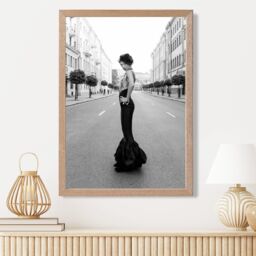 ARTZE Woman n Paris Street Fashion Black & White Photo Framed Print SIZE: A4 with Oak Frame - Size: A3 - thumbnail 2