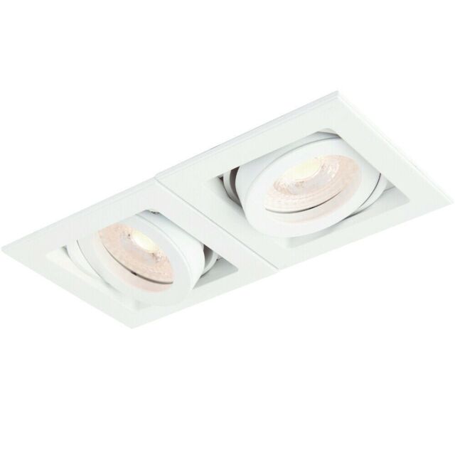 Loops Double Twin Square Adjustable Head Ceiling Spotlight White GU10 Box Downlight - image 1