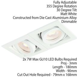 Loops Double Twin Square Adjustable Head Ceiling Spotlight White GU10 Box Downlight - thumbnail 2
