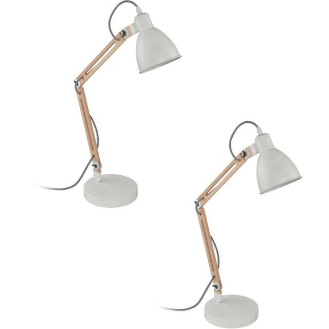 Loops 2 PACK TableDesk Lamp Colour White Moveable Red Cable Shade Wood E14 28W - image 1