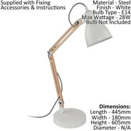 Loops 2 PACK TableDesk Lamp Colour White Moveable Red Cable Shade Wood E14 28W - thumbnail 2