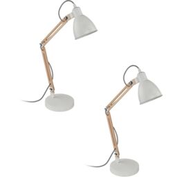 Loops 2 PACK TableDesk Lamp Colour White Moveable Red Cable Shade Wood E14 28W