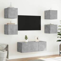 Berkfield Home TV Wall Cabinet with LED Lights Concrete Grey 30.5x35x30 cm - thumbnail 6