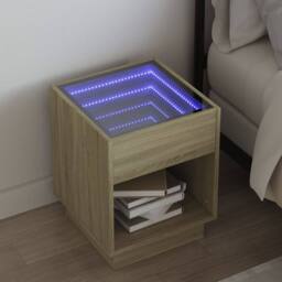 Berkfield Home Decorative Bedside Table with Infinity LED Sonoma Oak 40x40x50 cm in Brown - Size: 40 x 40 x 50 cm - thumbnail 2