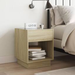 Berkfield Home Decorative Bedside Table with Infinity LED Sonoma Oak 40x40x50 cm in Brown - Size: 40 x 40 x 50 cm - thumbnail 4