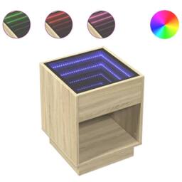 Berkfield Home Decorative Bedside Table with Infinity LED Sonoma Oak 40x40x50 cm in Brown - Size: 40 x 40 x 50 cm - thumbnail 3