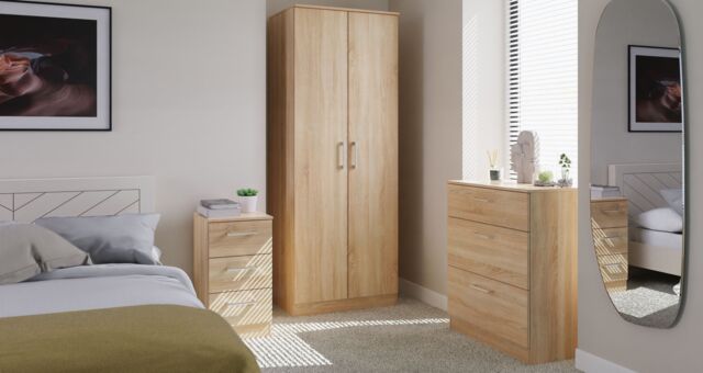 Swift Devon 3 Piece Bedroom Set (Wardrobe, Chest & Bedside) in Bardolino Oak - Ready Assembled in Light Oak - image 1