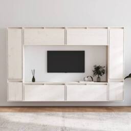 Berkfield Home TV Cabinets 8 pcs White Solid Wood Pine - thumbnail 2