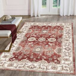 The Rug Shop UK Red Bordered Floral 7mm Pile Stain-Resistant Traditional Rug - Size: 160 cm x 230 cm - thumbnail 1