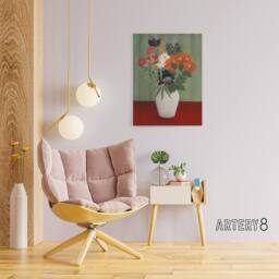 "Artery8 Flower Bouquet China Asters Rousseau Vintage Canvas Wall Art - Size: W24"" x H32""" - thumbnail 3