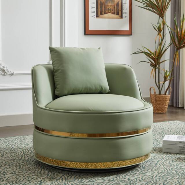 Matteo 360° Swivel Barrel Chair - Gold Trim - Modern Accent Chair in Green - image 1