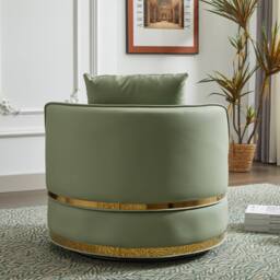 Matteo 360° Swivel Barrel Chair - Gold Trim - Modern Accent Chair in Green - thumbnail 6