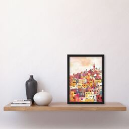 Artery8 Morocco Skyline Colourful Watercolour Cityscape Framed Wall Art in Orange - Size: A4 - thumbnail 4