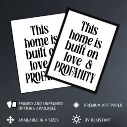 "Artery8 Home Built On Love & Profanity Cheeky Funny Wall Art Print in White - Size: W12"" x H16""" - thumbnail 2