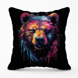 Warren Reed - Designer Splashart Bear Face Outdoor Cushion in Brown - Size: 45 cm x 45 cm - thumbnail 1