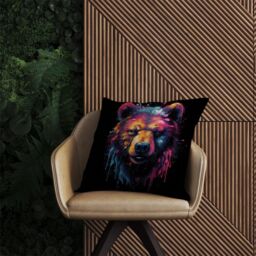 Warren Reed - Designer Splashart Bear Face Outdoor Cushion in Brown - Size: 45 cm x 45 cm - thumbnail 2