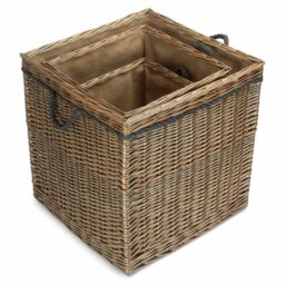 Red Hamper Set of 3 Antique Wash Square Storage Log Basket in Light Brown - thumbnail 2