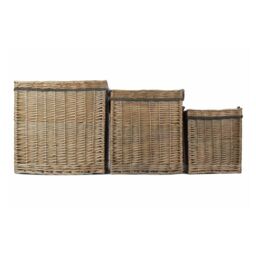 Red Hamper Set of 3 Antique Wash Square Storage Log Basket in Light Brown - thumbnail 3