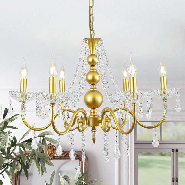 NIVOR 6-Light K9 Crystal Candle Vintage Elegance Chandelier Adjustable Gold in Metallic Gold - image 1