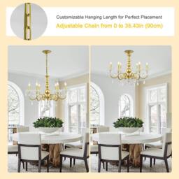 NIVOR 6-Light K9 Crystal Candle Vintage Elegance Chandelier Adjustable Gold in Metallic Gold - thumbnail 4