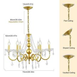 NIVOR 6-Light K9 Crystal Candle Vintage Elegance Chandelier Adjustable Gold in Metallic Gold - thumbnail 2