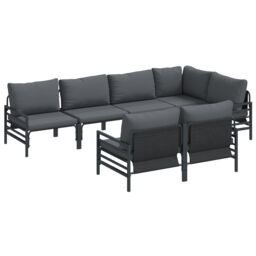 Berkfield Home Garden Sofa Set with Cushion with Pillow 7 pcs Anthracite Steel & Fabric - thumbnail 2