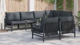 Berkfield Home Garden Sofa Set with Cushion with Pillow 7 pcs Anthracite Steel & Fabric - thumbnail 4