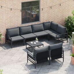 Berkfield Home Garden Sofa Set with Cushion with Pillow 7 pcs Anthracite Steel & Fabric - thumbnail 3
