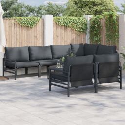 Berkfield Home Garden Sofa Set with Cushion with Pillow 7 pcs Anthracite Steel & Fabric - thumbnail 1