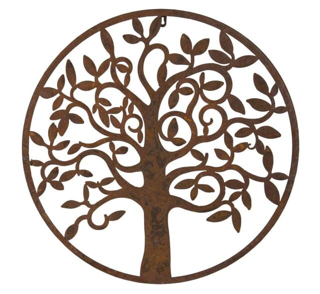 Inspirational Gifting Rustic Round Steel Metal Garden Tree Wall Plaque 60cm Diameter in Brown - image 1