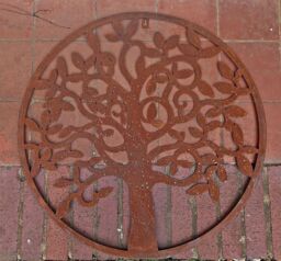 Inspirational Gifting Rustic Round Steel Metal Garden Tree Wall Plaque 60cm Diameter in Brown - thumbnail 4