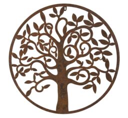 Inspirational Gifting Rustic Round Steel Metal Garden Tree Wall Plaque 60cm Diameter in Brown