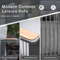 MIMO Garden Full Aluminum Rope Weave Sofa Set with Coffee Table in Grey - Size: 1 Pack - thumbnail 2