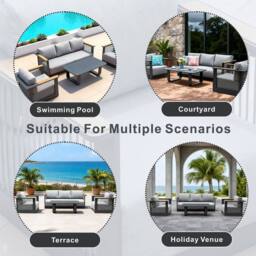 MIMO Garden Full Aluminum Rope Weave Sofa Set with Coffee Table in Grey - Size: 1 Pack - thumbnail 8