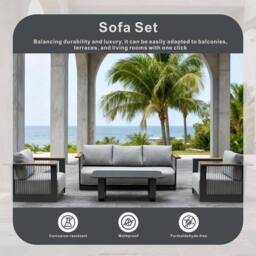 MIMO Garden Full Aluminum Rope Weave Sofa Set with Coffee Table in Grey - Size: 1 Pack - thumbnail 9