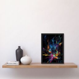 Artery8 New York City at Night Modern Abstract Neon Contrast Painting Artwork Framed Wall Art Print A4 in Black - thumbnail 2