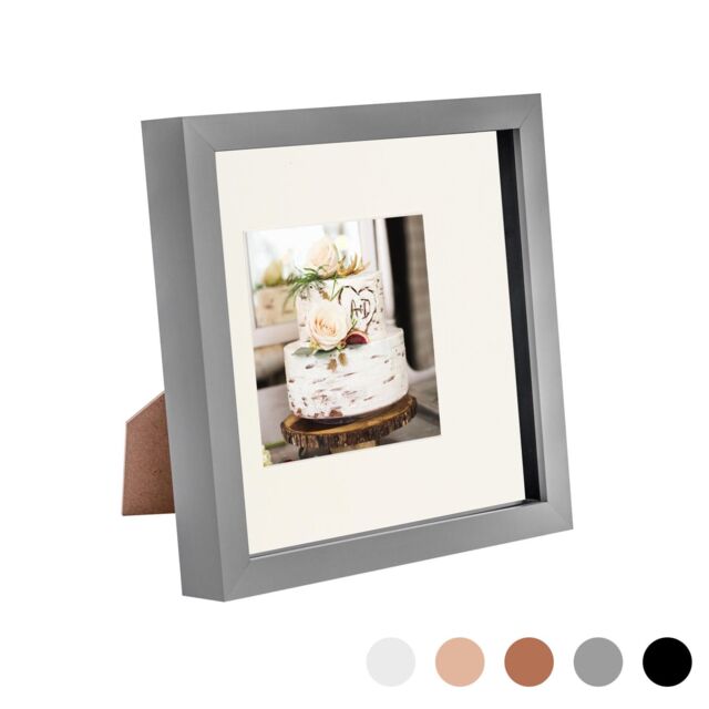 "Nicola Spring 3D Box Photo Frame - 8 x 8"" with 4 x 4"" Mount - Black Mount in Grey" - image 1