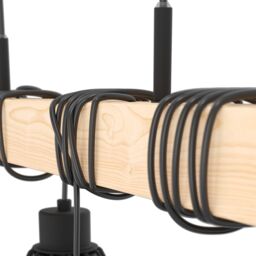 Eglo Townshend 5 Black/Natural Metal & Wood 4-Light Geometric Pendant - Industrial Style (L) 70cm in Black - thumbnail 4