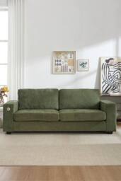 Living and Home 2-Seater Chenille Upholstered Sofa with Charging Ports in Green - thumbnail 2