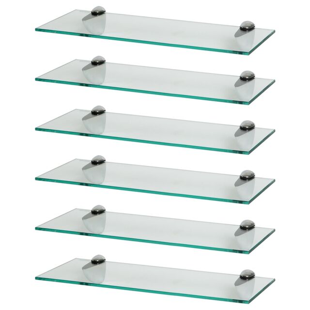 Harbour Housewares 6x Floating Glass Shelves - 50cm - Bathroom Shower Storage Display in Silver - image 1
