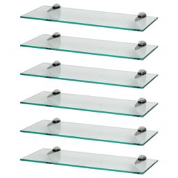 Harbour Housewares 6x Floating Glass Shelves - 50cm - Bathroom Shower Storage Display in Silver