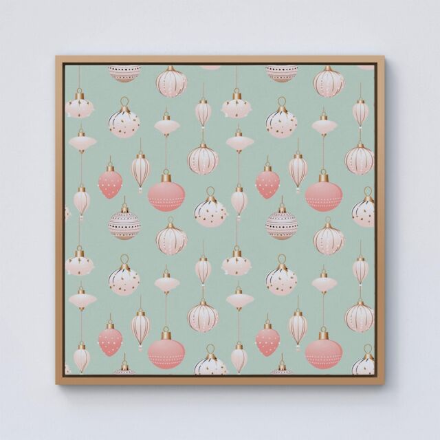 "Warren Reed - Designer Christmas Decorations Pink & Green Framed Canvas in Light Brown - Size: W30"" x H30""" - image 1