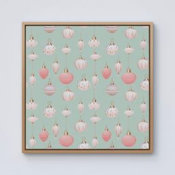 "Warren Reed - Designer Christmas Decorations Pink & Green Framed Canvas in Light Brown - Size: W30"" x H30""" - thumbnail 1