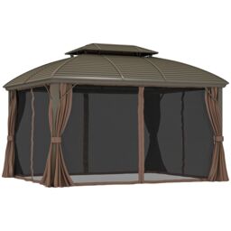 OUTSUNNY 3.65 x 3(m) Aluminium Outdoor Gazebo w/ Hardtop Double Roof, Coffee in Brown - thumbnail 2