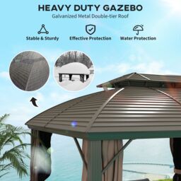 OUTSUNNY 3.65 x 3(m) Aluminium Outdoor Gazebo w/ Hardtop Double Roof, Coffee in Brown - thumbnail 4