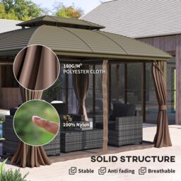 OUTSUNNY 3.65 x 3(m) Aluminium Outdoor Gazebo w/ Hardtop Double Roof, Coffee in Brown - thumbnail 5